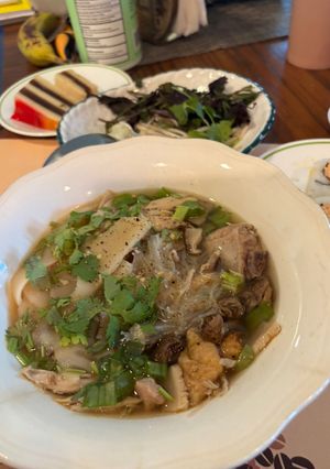 A picture of Bean Thread Noodle Soup with Pickled Bamboo Shoots.