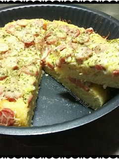 Foto resep Pizza Sosis Keju Tanpa Ulen (No Knead Cheese & Sausage Pizza)