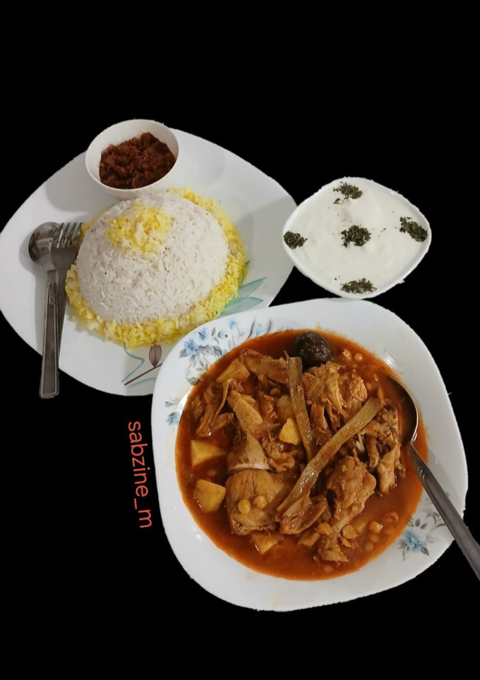 عکسی از دستور خورشت کنگر با مرغ