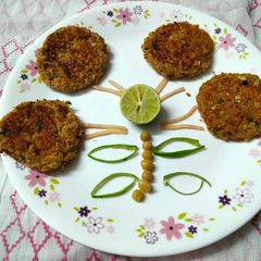 A picture of Lucknow ki matar ki tikki with homemade masala.