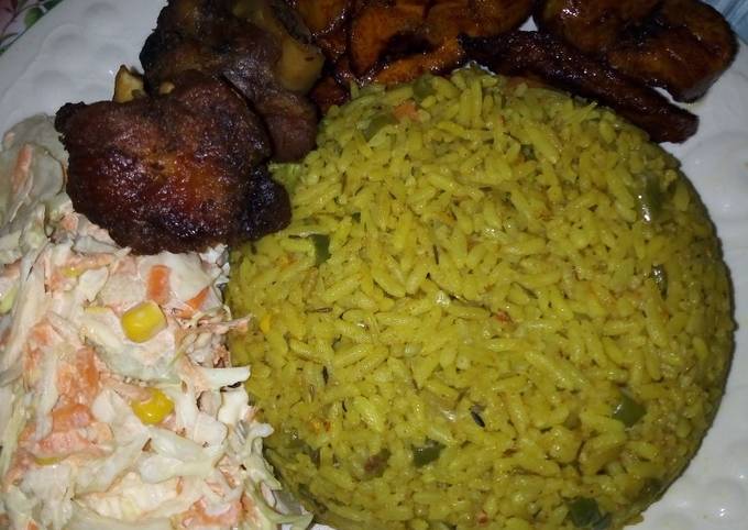 Fried Rice, Vegetable Salad, Turkey with Fried Plantain