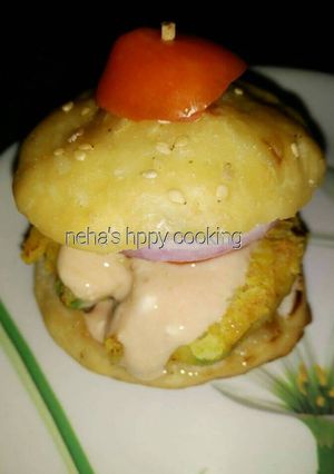 A picture of Burger with homemade yeast free burger buns.