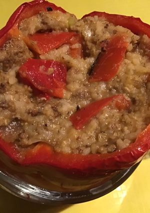 A picture of California Farm Red Lentil Stuffed Baked Bell Pepper.