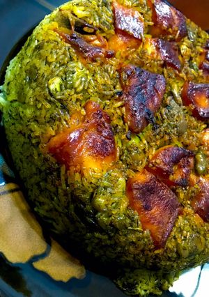 عکسی از دستور ته انداز مرغ زعفرونی