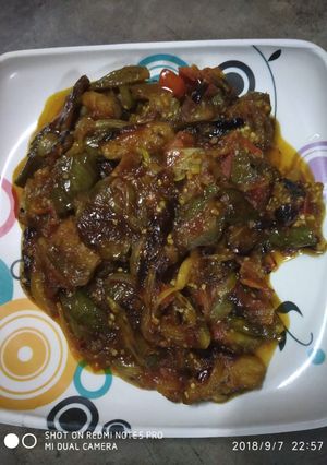 A picture of Brinjal tomato stir fry.