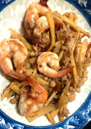 รูปของ ผัดพริกหมูสับกุ้งใส่หน่อไม้สด