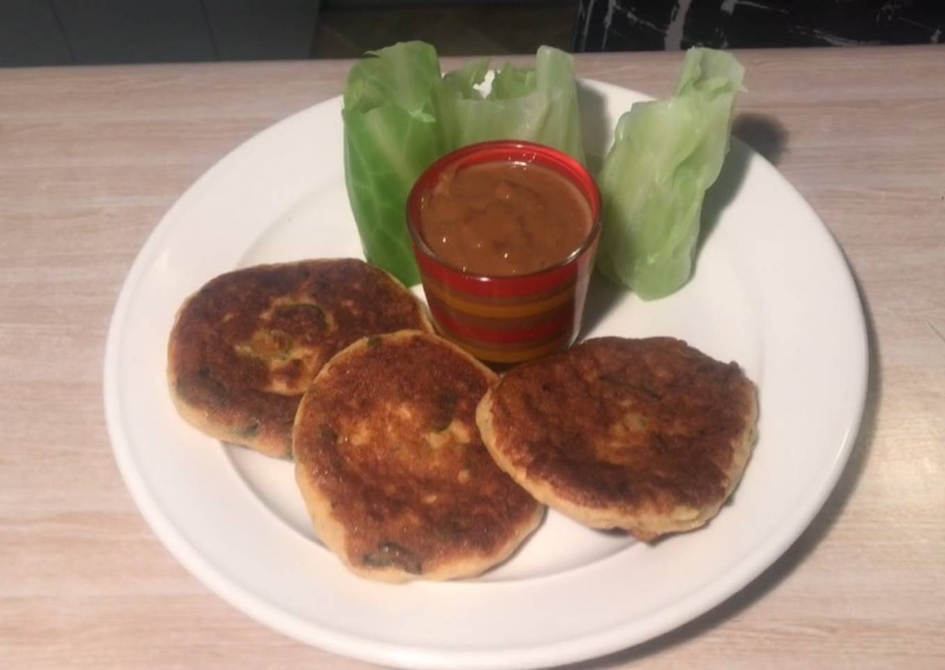 Recipe of Quick Fish cake with Cabbage wrapper and Satay sauce