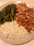 Atum com Arroz, Grelos e Cebola Frita