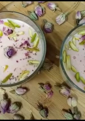 A picture of Rose Mahalabia (Arabian dessert) Milk pudding.