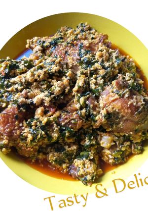 A picture of Egusu soup with ugu.