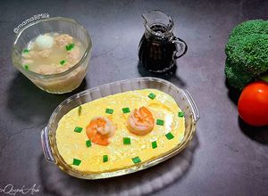 Hình của món Tôm hấp trứng đậu non.