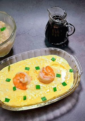 Hình của món Tôm hấp trứng đậu non.