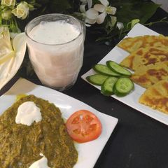 Makai ki Roti and sarso ka sag and lassi A picture of Makai ki Roti and sarso ka sag and lassi.