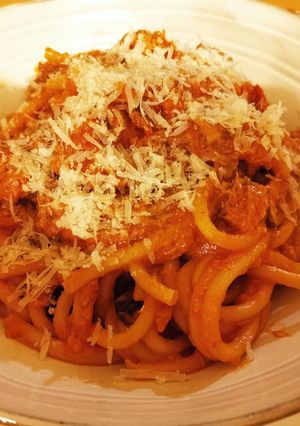 A picture of Spaghetti with Tuna and Mushrooms.