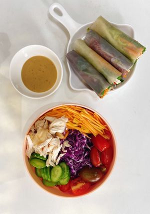 A picture of Fresh Spring Rolls and Eatclean Chicken Salad.