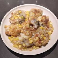A picture of Fish Fillet with Corn Cream.