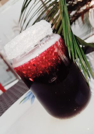 A picture of Hibiscus and Cucumber drink.