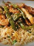 Chop suey de Cerdo y Pimiento verde con Arroz blanco