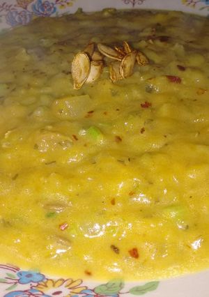 Una foto de Arroz a la crema de zapallo y azafrán