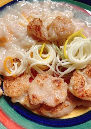 Hình của món Mì somen sốt bò khoai tây và bánh bò áp chảo - ăn dặm cùng con.