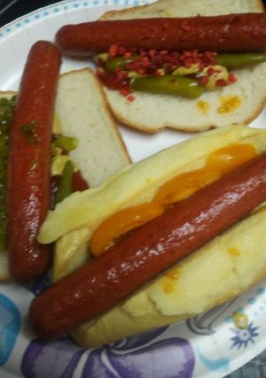 A picture of Buffalo Beef Hotdogs 3 ways.