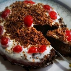 A picture of Black forest cake.