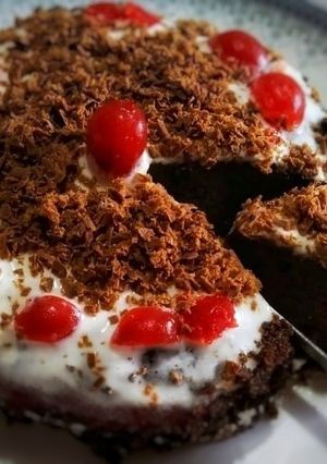 A picture of Black forest cake.