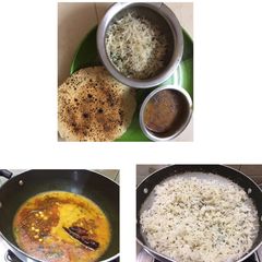 A picture of Panchratna Dal Fry with Jeera Rice.