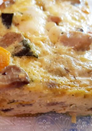 Foto principal de Pastel de verduras con boletus en microondas