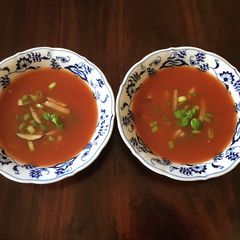 A picture of California Farm Tomato Gazpacho Soup.