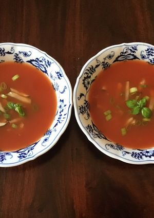 A picture of California Farm Tomato Gazpacho Soup.