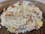 Risotto de setas, queso azul y manzana