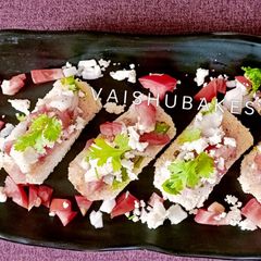 A picture of Koshimbir And Paneer Mini Fusion Bruschetta/ Indian Style Bruschetta.