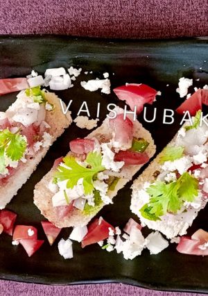 A picture of Koshimbir And Paneer Mini Fusion Bruschetta/ Indian Style Bruschetta.