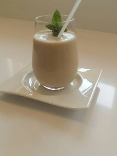 A picture of Milk, Cookie, and Banana Smoothie.