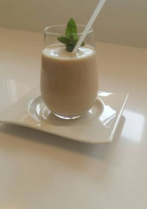 A picture of Milk, Cookie, and Banana Smoothie.