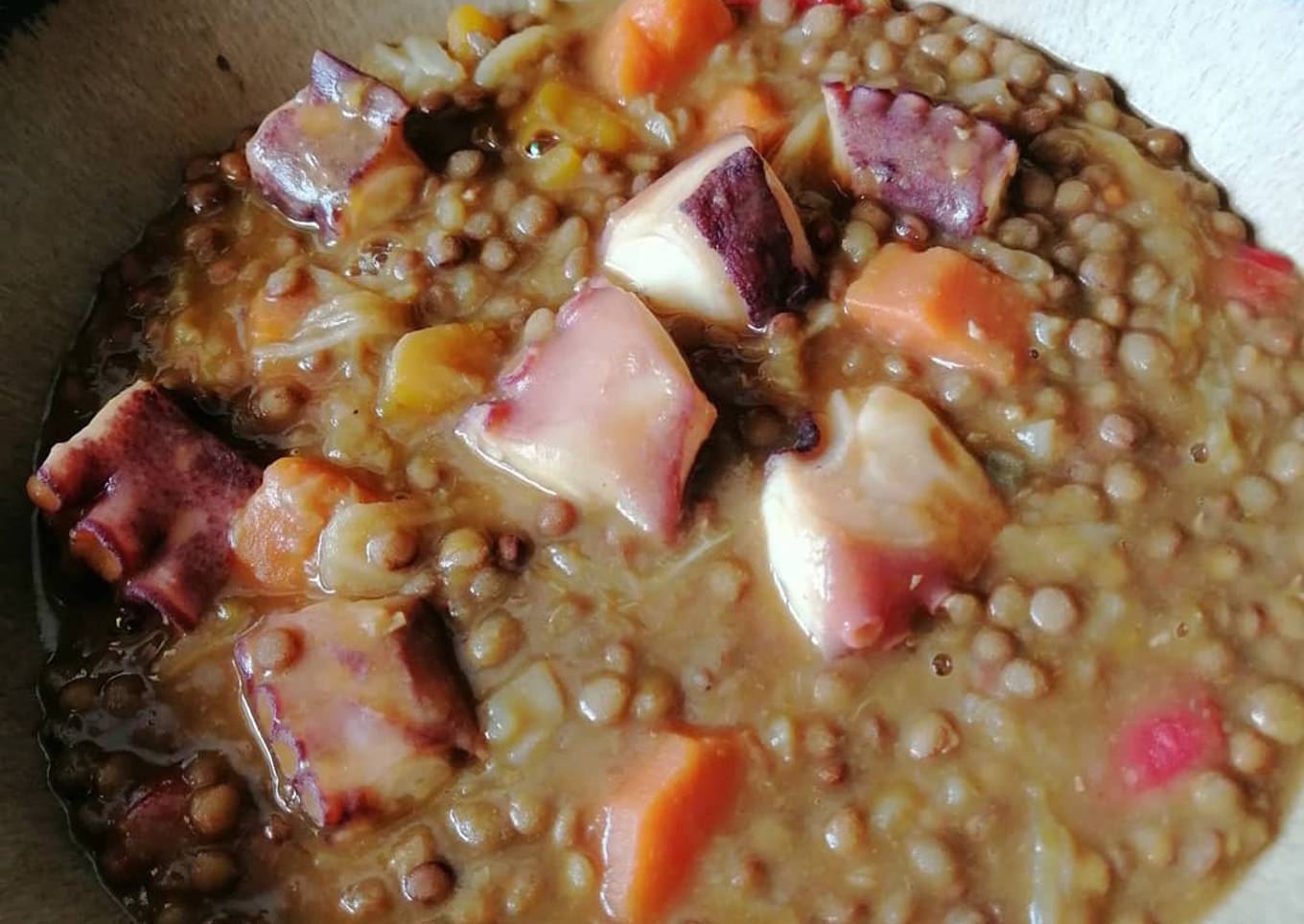 Lentejas con pulpo