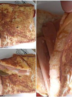 Hình của món Bánh mì sandwich kẹp xúc xích trứng.