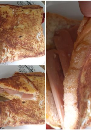 Hình của món Bánh mì sandwich kẹp xúc xích trứng.