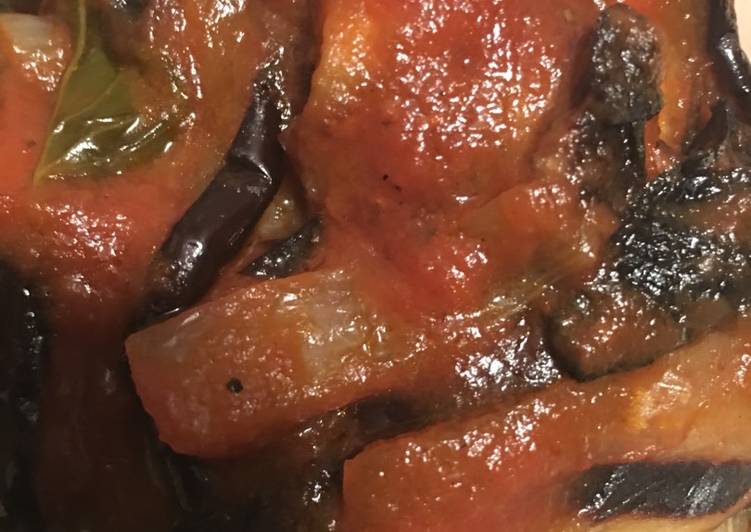 Steps to Cook Super Quick Double cooked eggplant in tomato sauce
