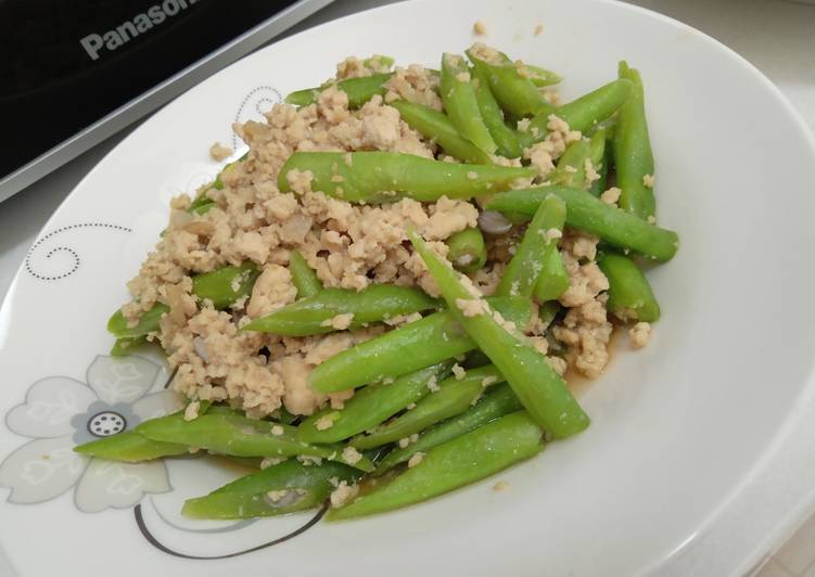 Langkah memasak Tumis buncis daging cincang sedap