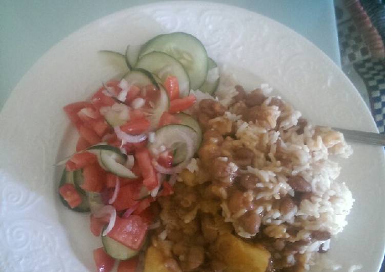 Rice, beans and salad