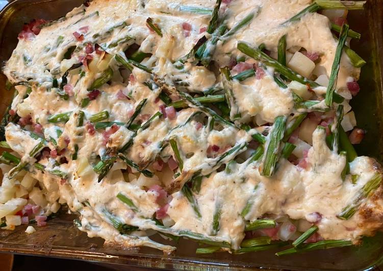 Steps to Prepare Speedy Ham Asparagus Potato Bake – One Pan Dinner!