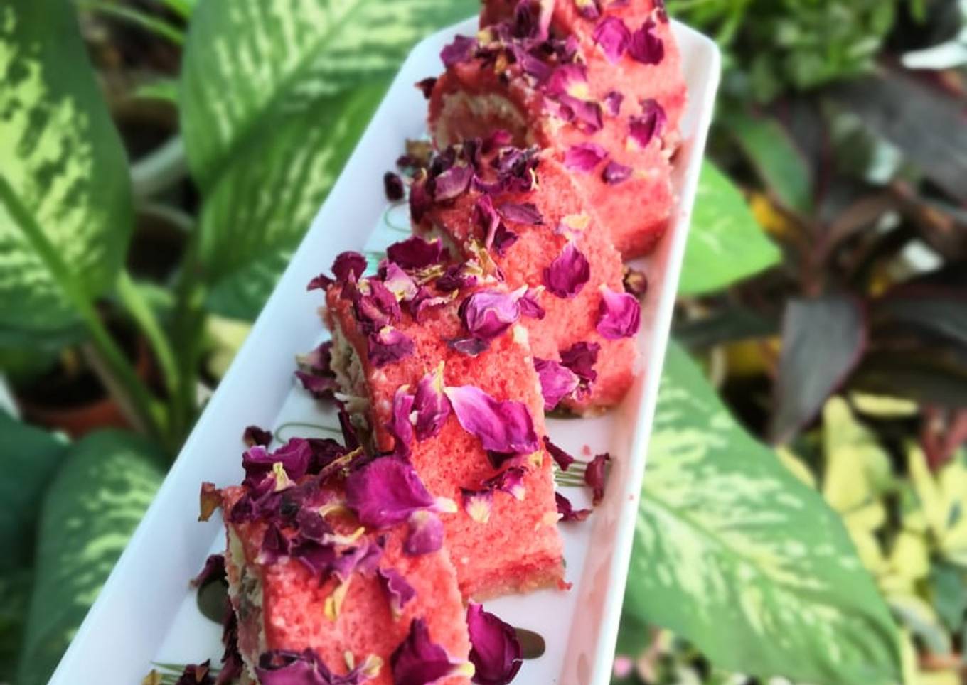 Rose and Coconut Flavor Swiss Roll with mava and Gulkand Filling