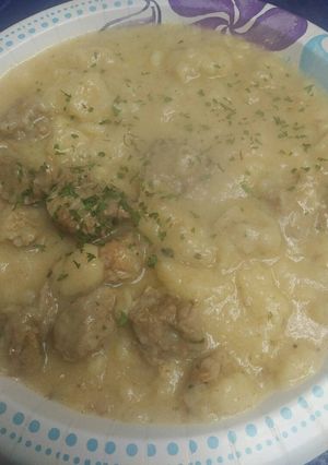 A picture of Pork and Dumplings.