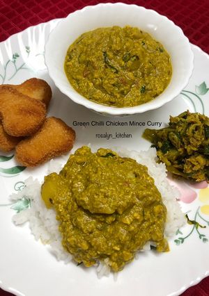 A picture of Green Chilli Chicken Mince Curry.