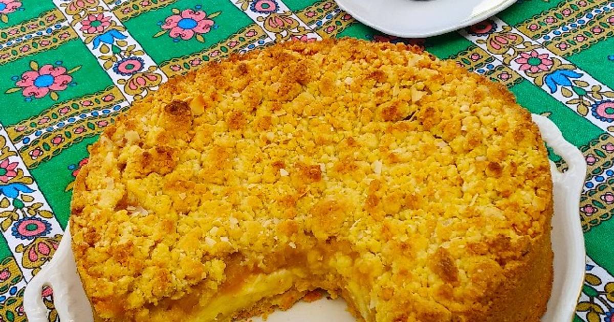 Knuspriger 🍏 Apfelkuchen 🍎 mit Vanillepudding - Füllung Rezept von ...