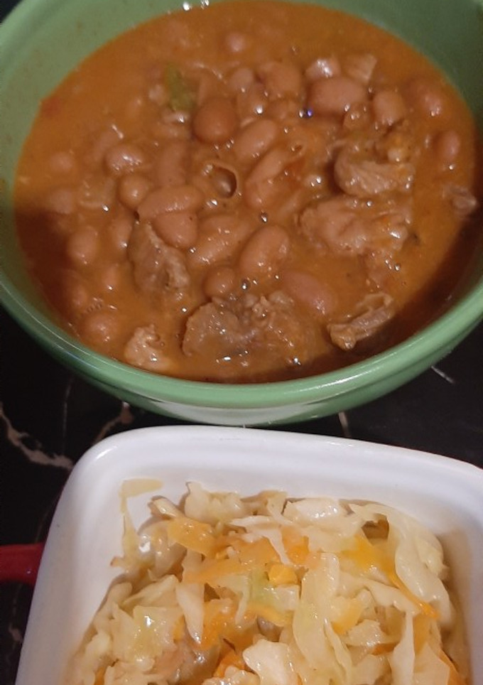 A picture of Bean Stew with buttered cabbage.