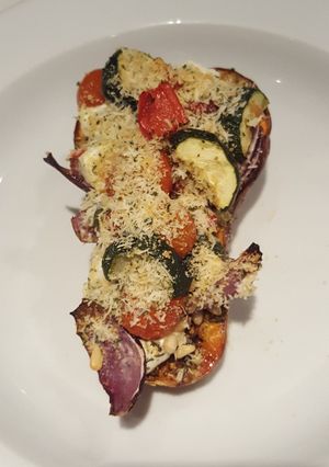 A picture of Roasted Butternut Squash with Goats Cheese.
