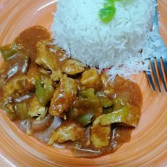A picture of Shashlik gravy with Rice.